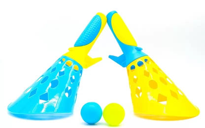 Click and Catch Twin Ball Launcher Game with 3 Balls Indoor Outdoor Toy Set, Pop & Catch Ball Play Fun Boys & Girls - Multicolor