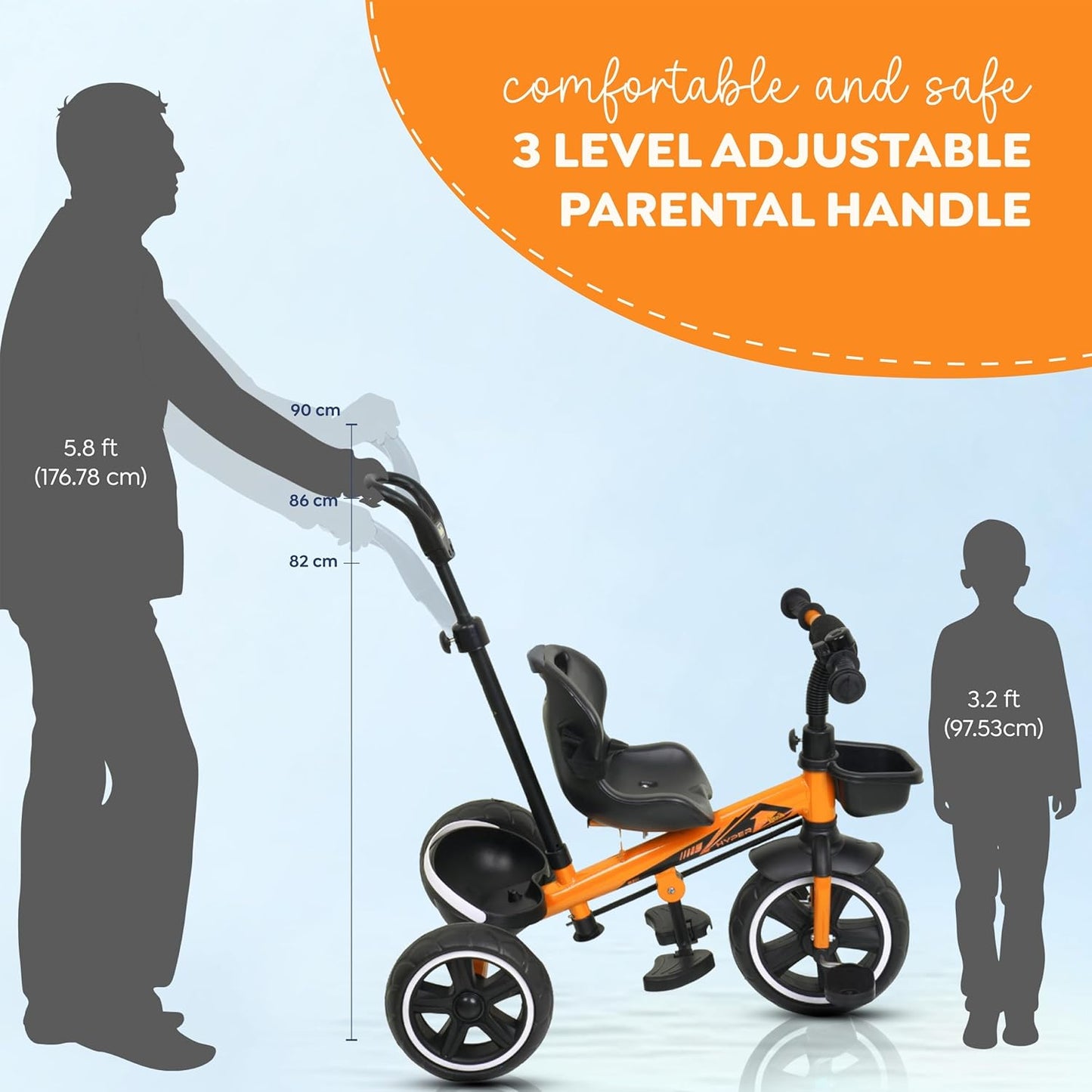 Plug N Play Kids / Baby Tricycle with Parental Control , Cushion seat and seat Belt for 12 Months to 48 Months Boys / Girls / . Carrying Capacity Upto 30kgs ( Orange )