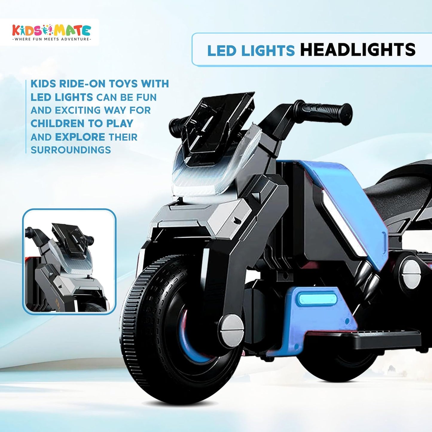 yrider 6V Electric Kids Bike with Rechargeable 6.5 Ah Battery Inbuilt Imported Motor Drive | Music Player, Front LED Light & Foot Accelerator Pedal Bike for Ages 1-4 Years