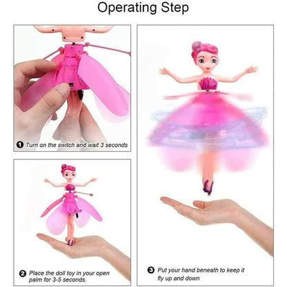 Trendy Sky Dancing Magical Hand Sensor Flying Princess Doll for Girls | Flying Doll Helicopter Princess with 3D Light | Best Outdoor- Indoor Play Toy for Kids Boys Girls & Best for Gift