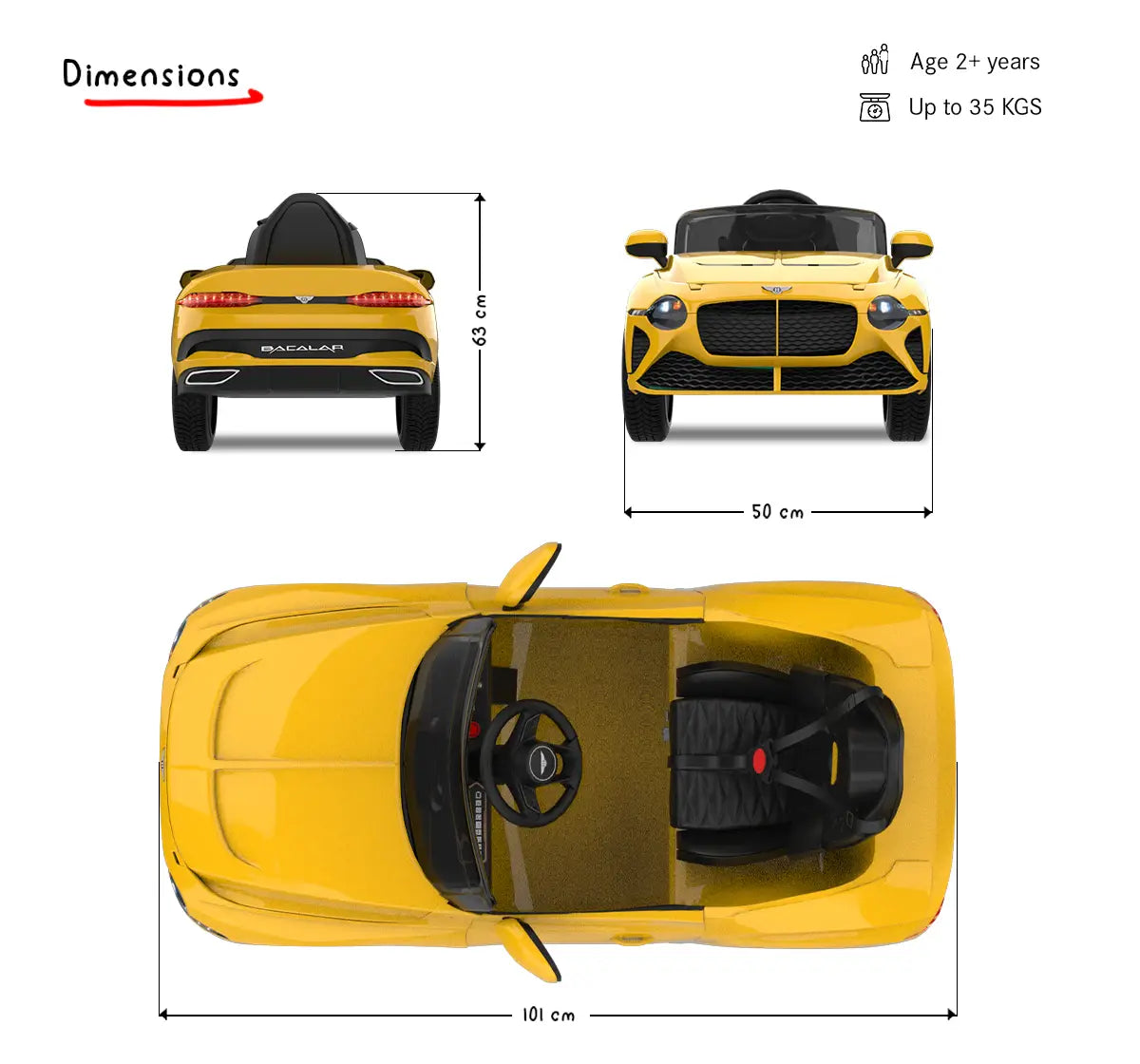 Formula Fun BENTLEY BACALAR TOY CAR (Yellow), 3Y+