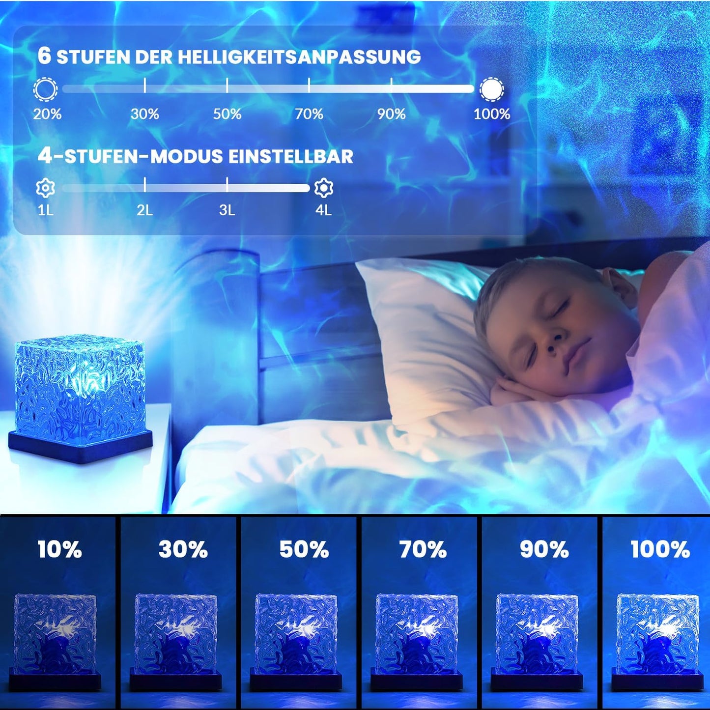 acrylic Romantic Ocean Wave Night Light Projector Lamp, 3D Water Wave Effect, LED Projection Lamp for Bedroom Decor, Remote Control (Cube Shape)Multicolor