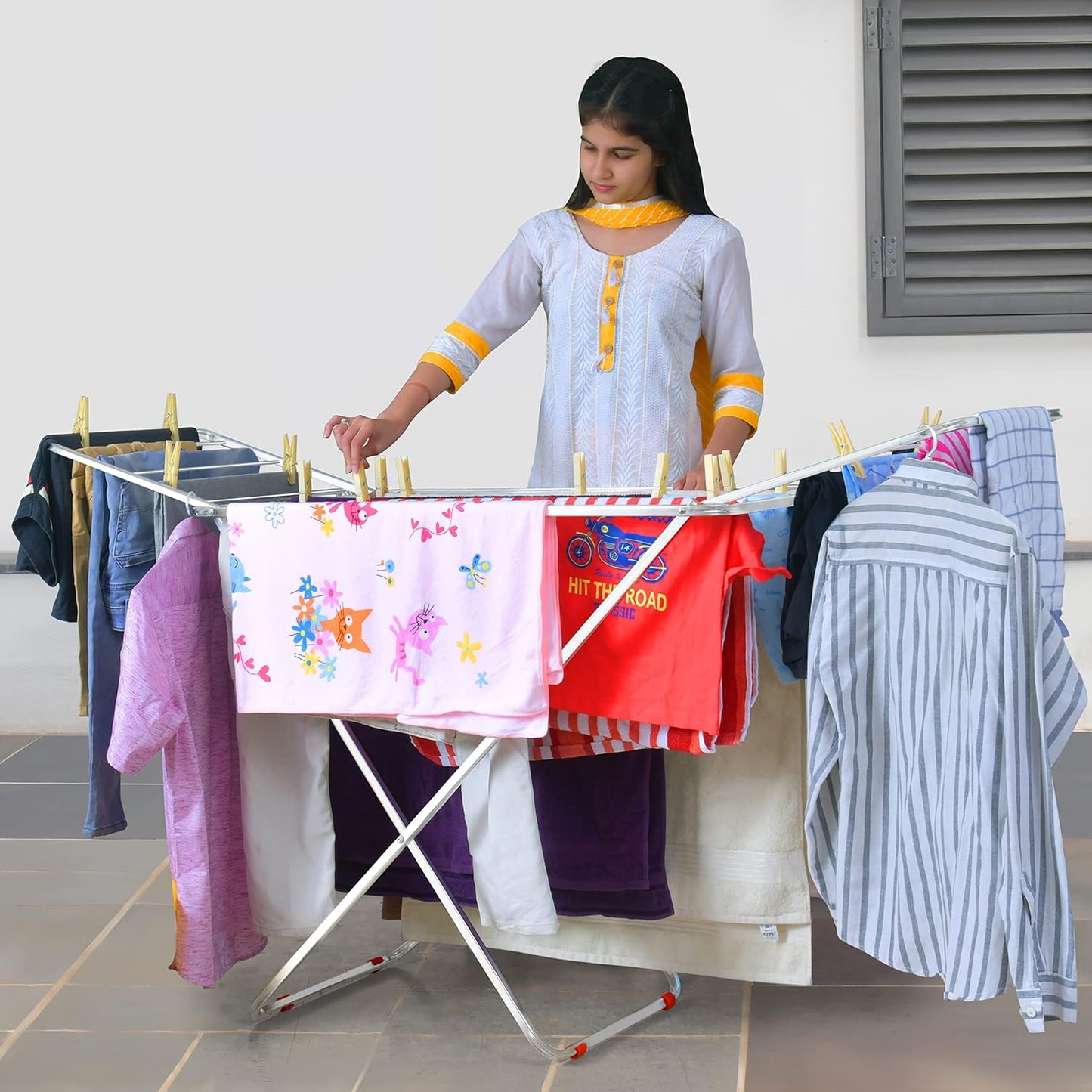 Stainless Steel Foldable Cloth Dryer Stand Double Rack Cloth Stands for Drying Clothes Steel (Cross)