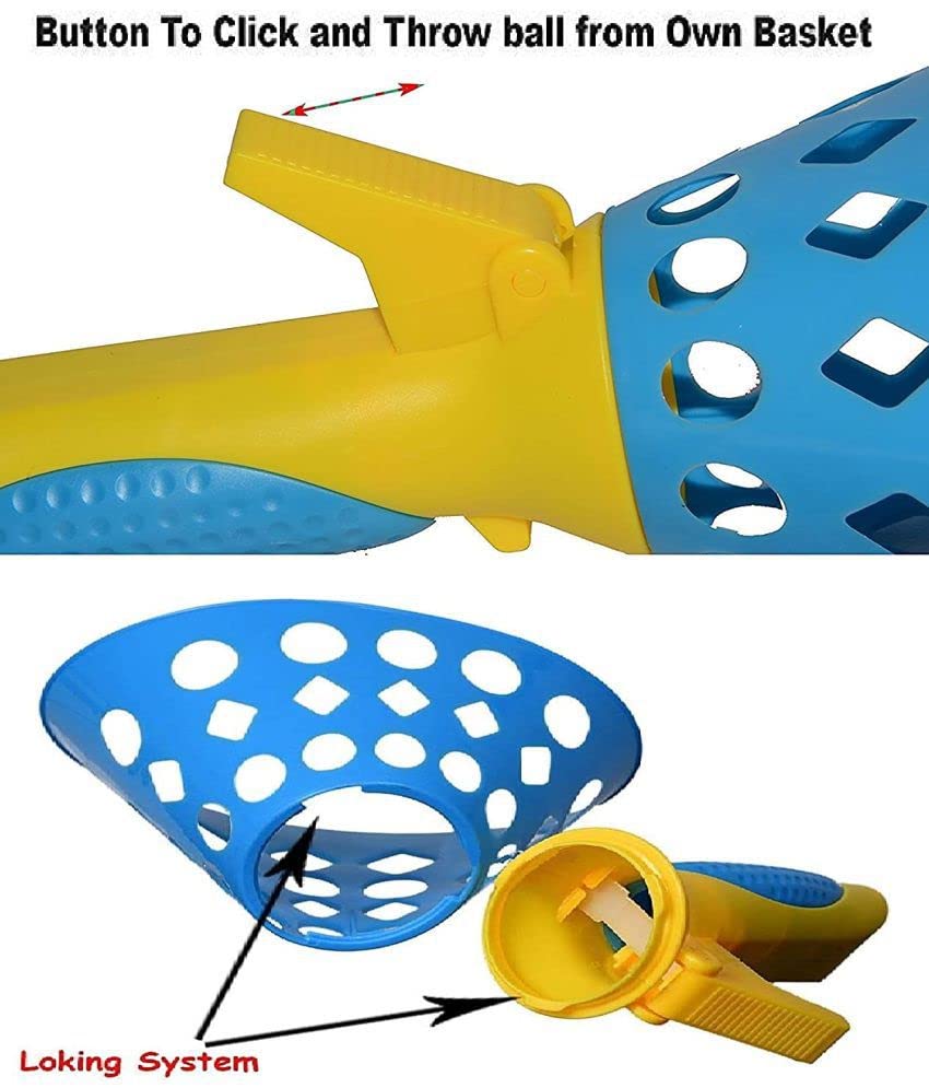 Click and Catch Twin Ball Launcher Game with 3 Balls Indoor Outdoor Toy Set, Pop & Catch Ball Play Fun Boys & Girls - Multicolor