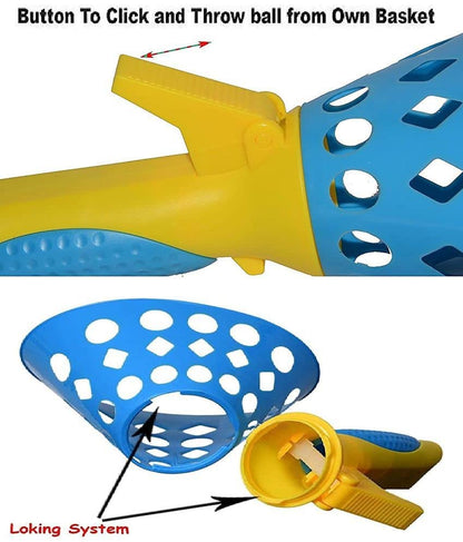 Click and Catch Twin Ball Launcher Game with 3 Balls Indoor Outdoor Toy Set, Pop & Catch Ball Play Fun Boys & Girls - Multicolor
