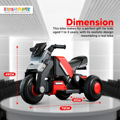 Hyrider 6V Electric Kids Bike with Rechargeable 6.5 Ah Battery Inbuilt Imported Motor Drive | Music Player, Front LED Light & Foot Accelerator Pedal Bike for Ages 1-4 Years
