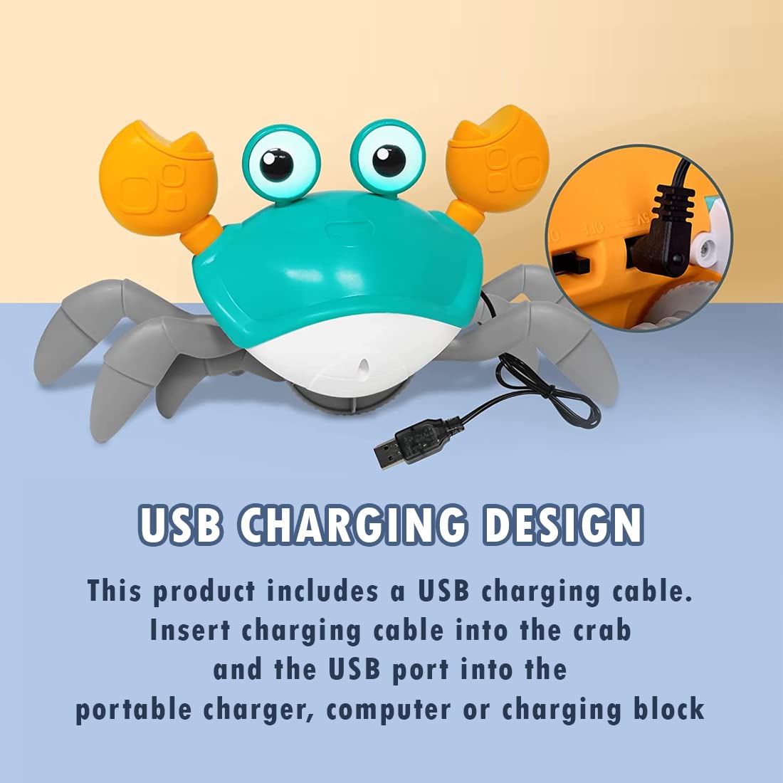 Crawling Crab Baby Toy for Kids Toddlers Infant Tummy Time Interactive Moving Toys for Babies 12 Months Electric Sensor Musical Dancing Walking Crab Toy Gift for Kids 1 2 3 Year Rechargeable