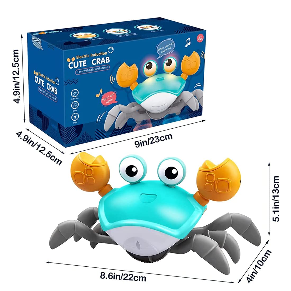 Crawling Crab Baby Toy for Kids Toddlers Infant Tummy Time Interactive Moving Toys for Babies 12 Months Electric Sensor Musical Dancing Walking Crab Toy Gift for Kids 1 2 3 Year Rechargeable
