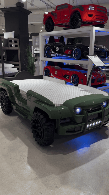 Luxury Military Truck Bed with LED Lights - Premium Children's Furniture