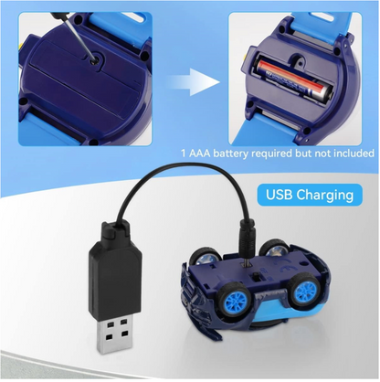 Mini Rechargeble Watch Car Launcher LED Light Racing Cars Games Interactive Toys for Kids