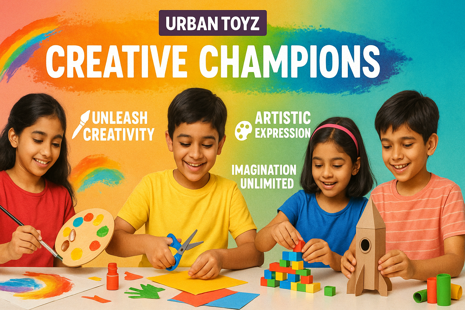 Creative Champions banner with artistic Indian children