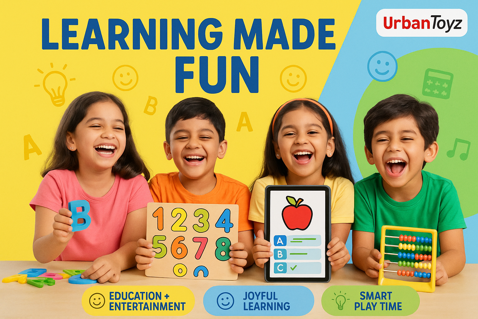 Learning Made Fun banner with joyful Indian children