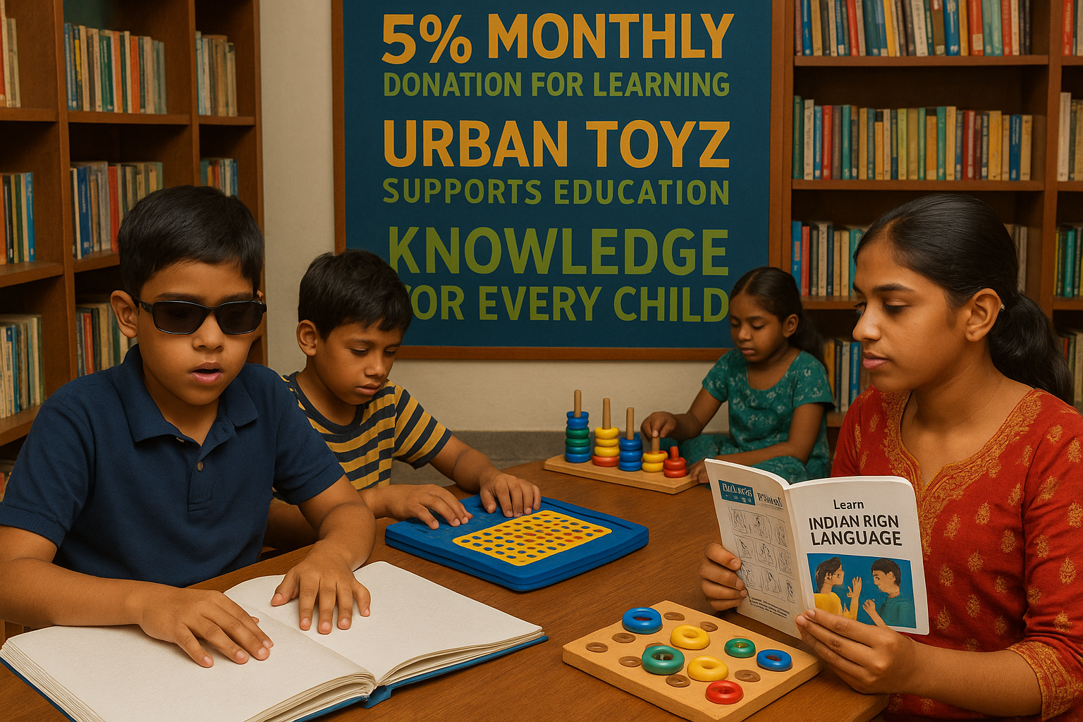 Orphanage library with adaptive learning aids