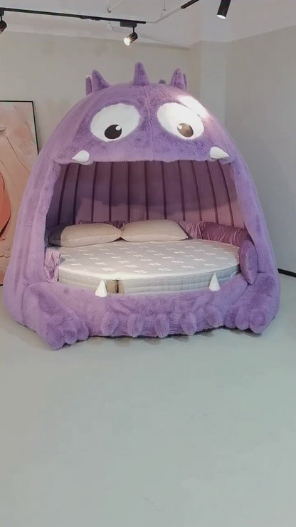 Luxurious Purple Monster Bed for Kids - Cute Plush Character Bed
