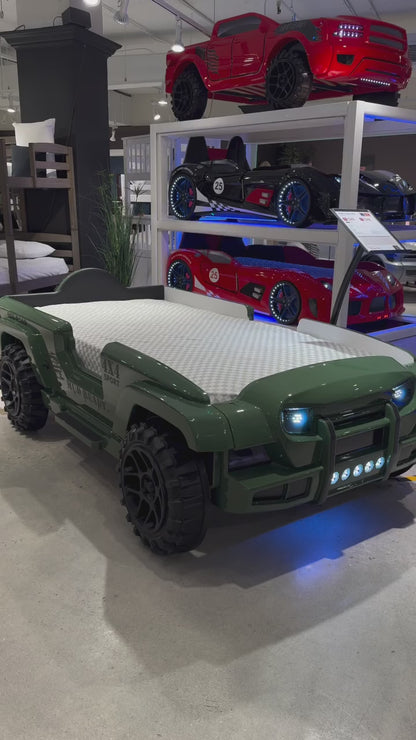 Luxury Military Truck Bed with LED Lights - Premium Children's Furniture