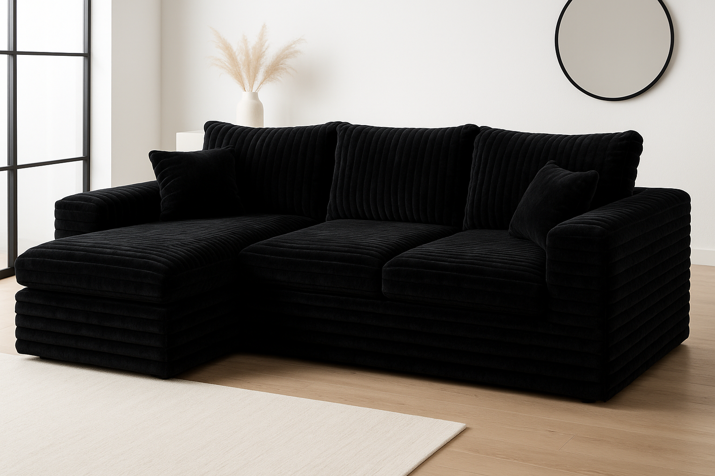 Professional black velvet sectional shot