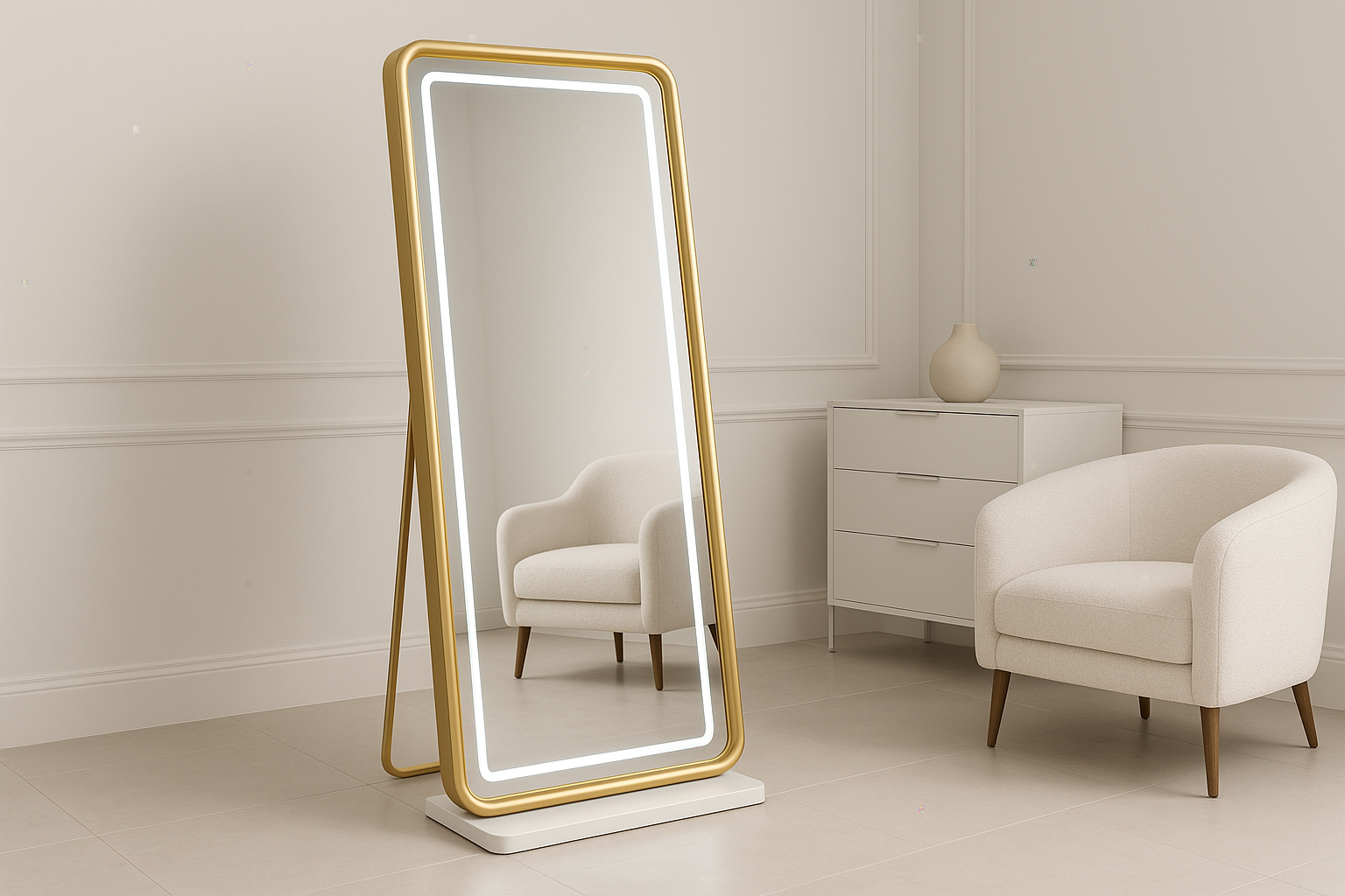 Professional full-length LED mirror shot