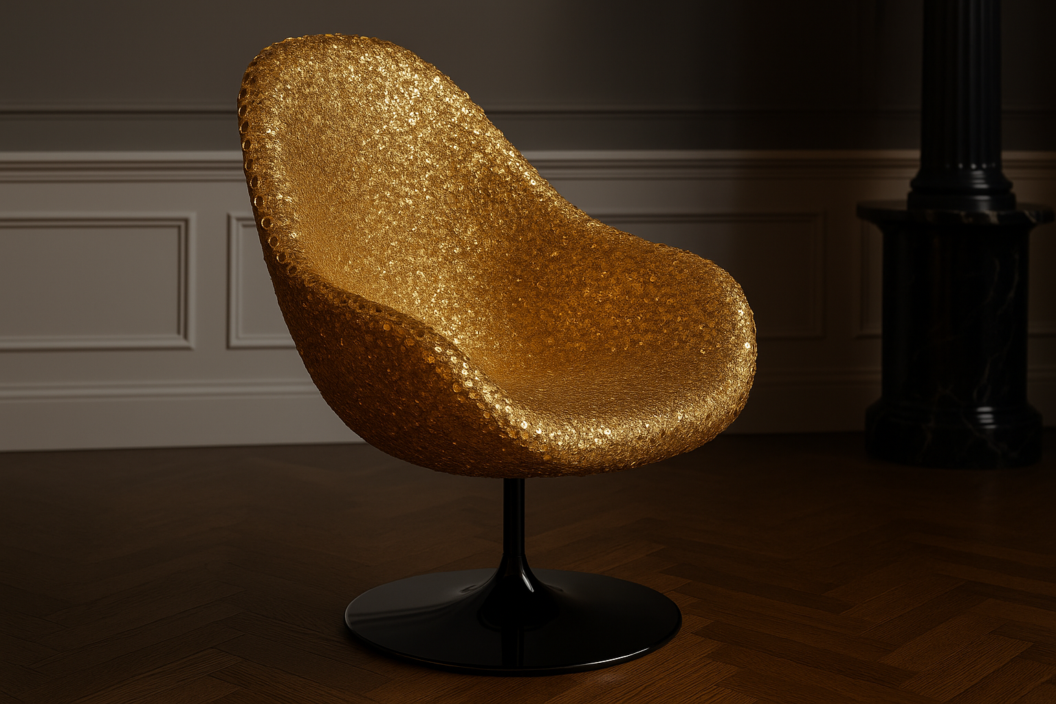 Professional golden sequin chair shot