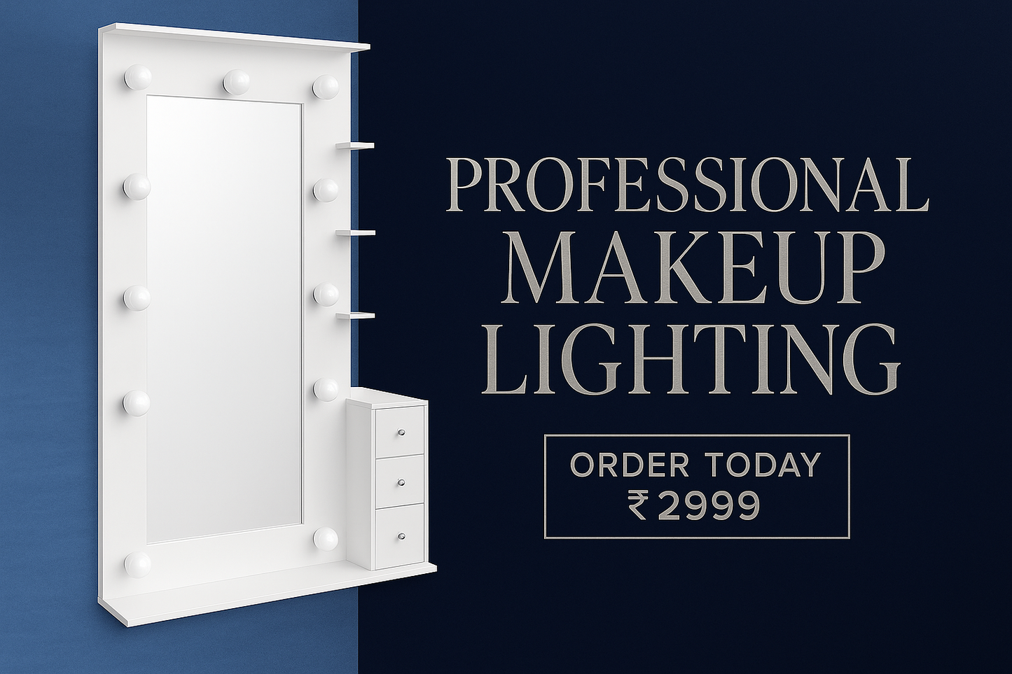 Royal blue and platinum banner with CTA