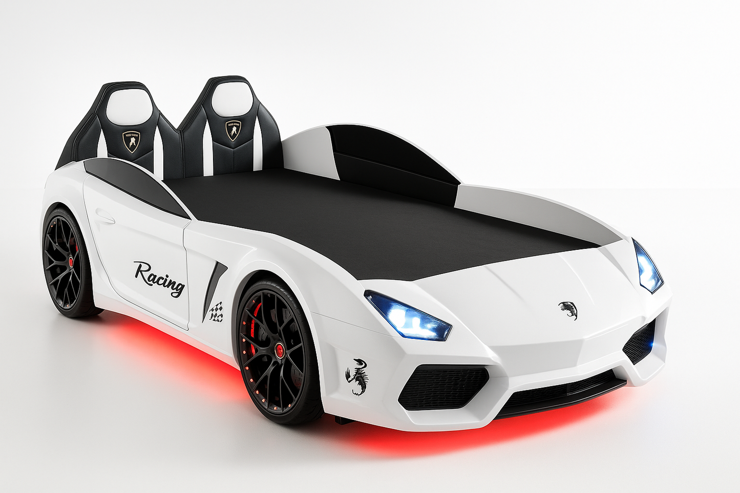 White Race Car Bed